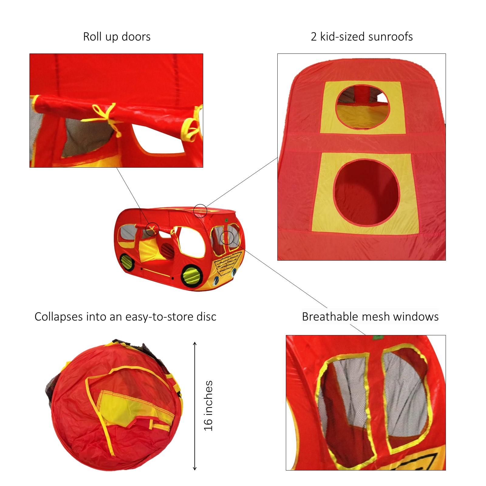 Kids Pop Up Play Tent Foldable Indoor Outdoor School Bus Playhouse Toy for Children Toddlers Boys And Girls Boosts Imagination Creativity Play